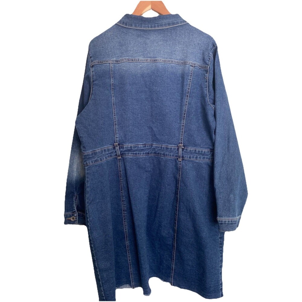 Cato Western Stretch Denim Shirt Dress Frayed Raw Hem Blue Plus Size 16W EUC - Picture 6 of 16